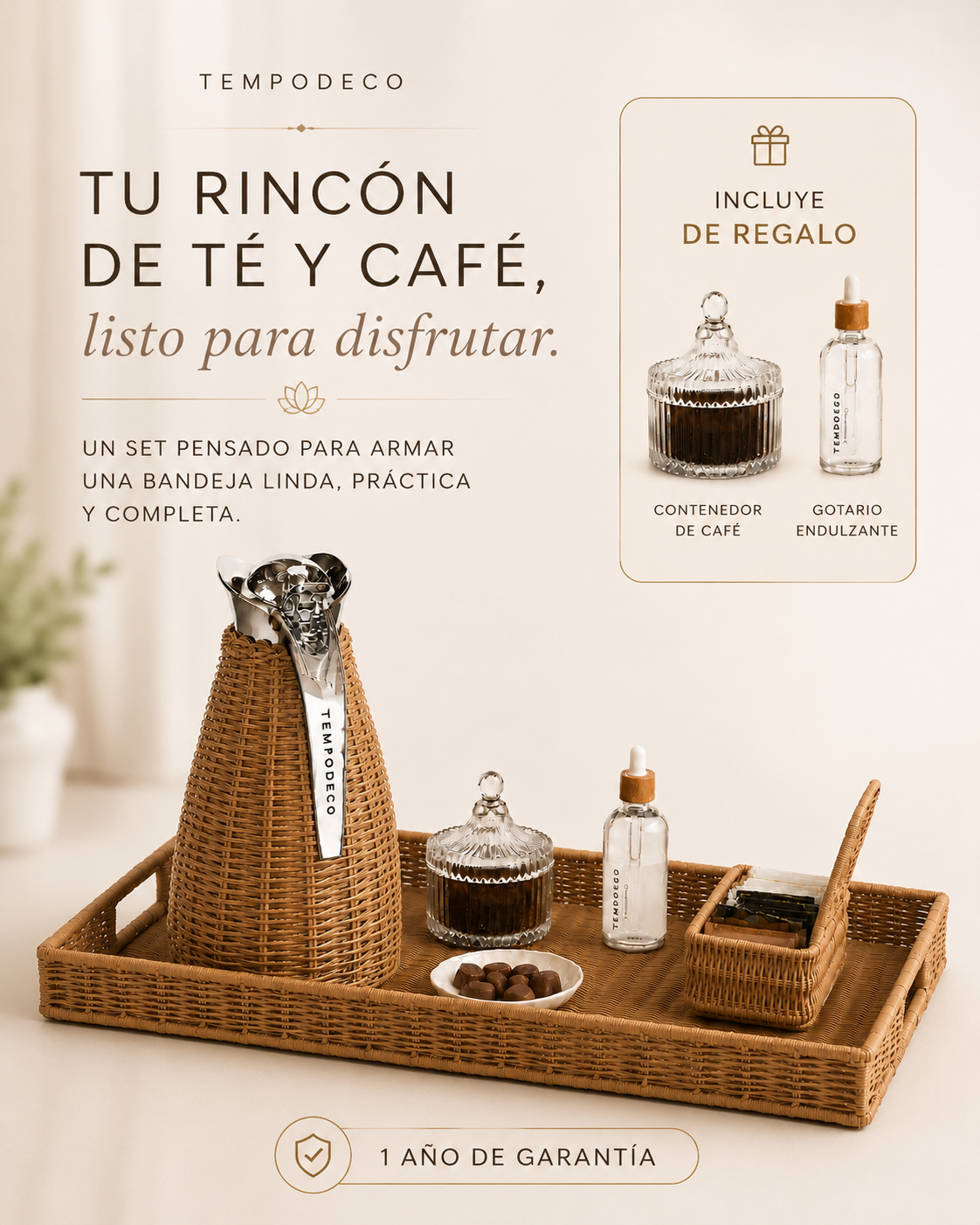 Termo + Bandeja + Caja de Té + Gotario DE REGALO + Contenedor de Café DE REGALO + ENVIO GRATIS